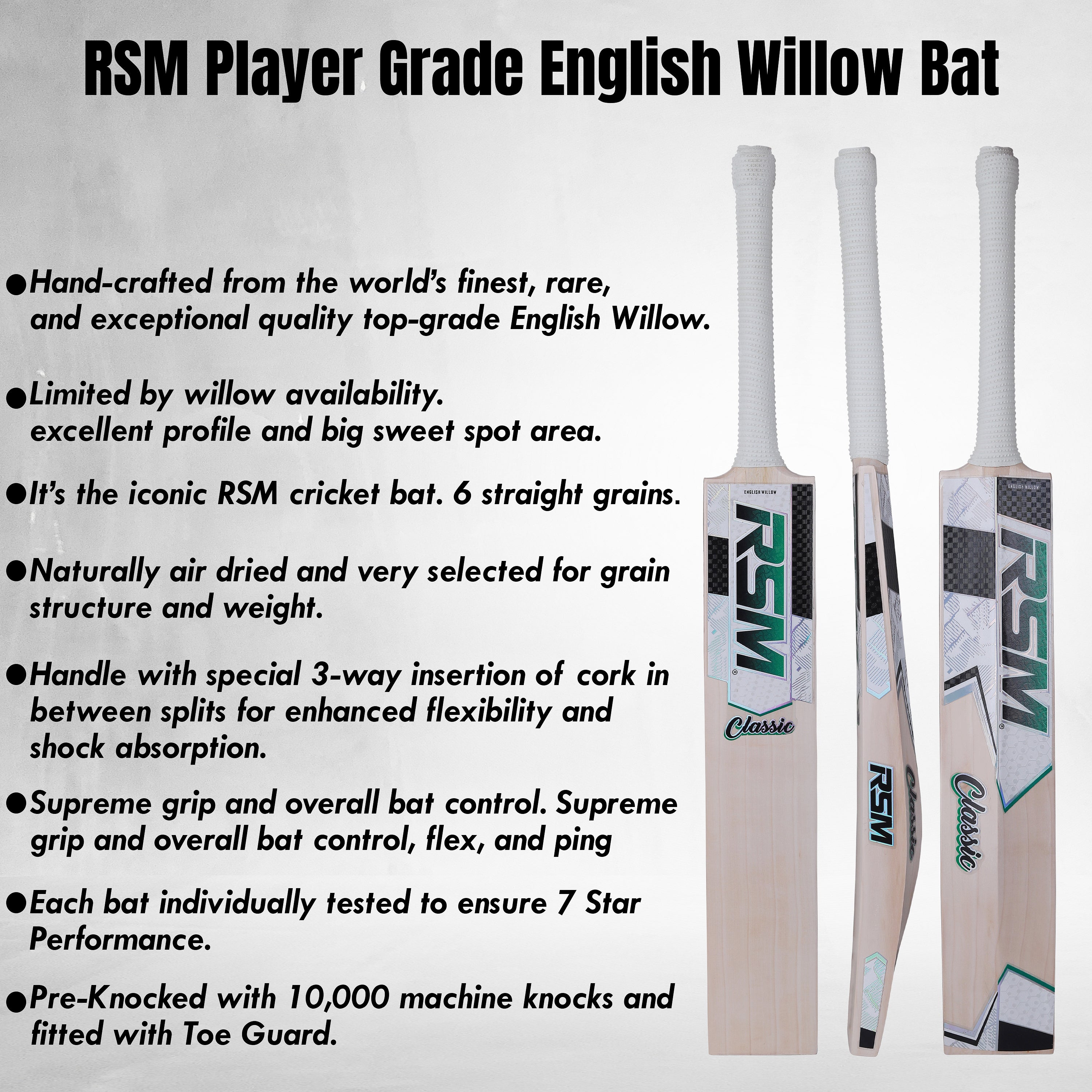 RSM CLASSIC ENGLISH WILLOW CRICKET BAT SHORT HANDEL