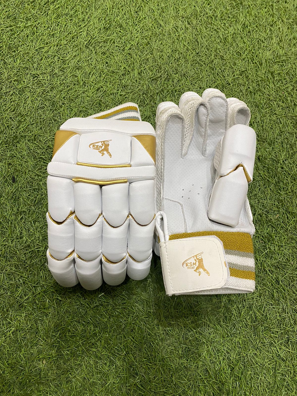 RSM Cricket Batting Gloves Golden White Color