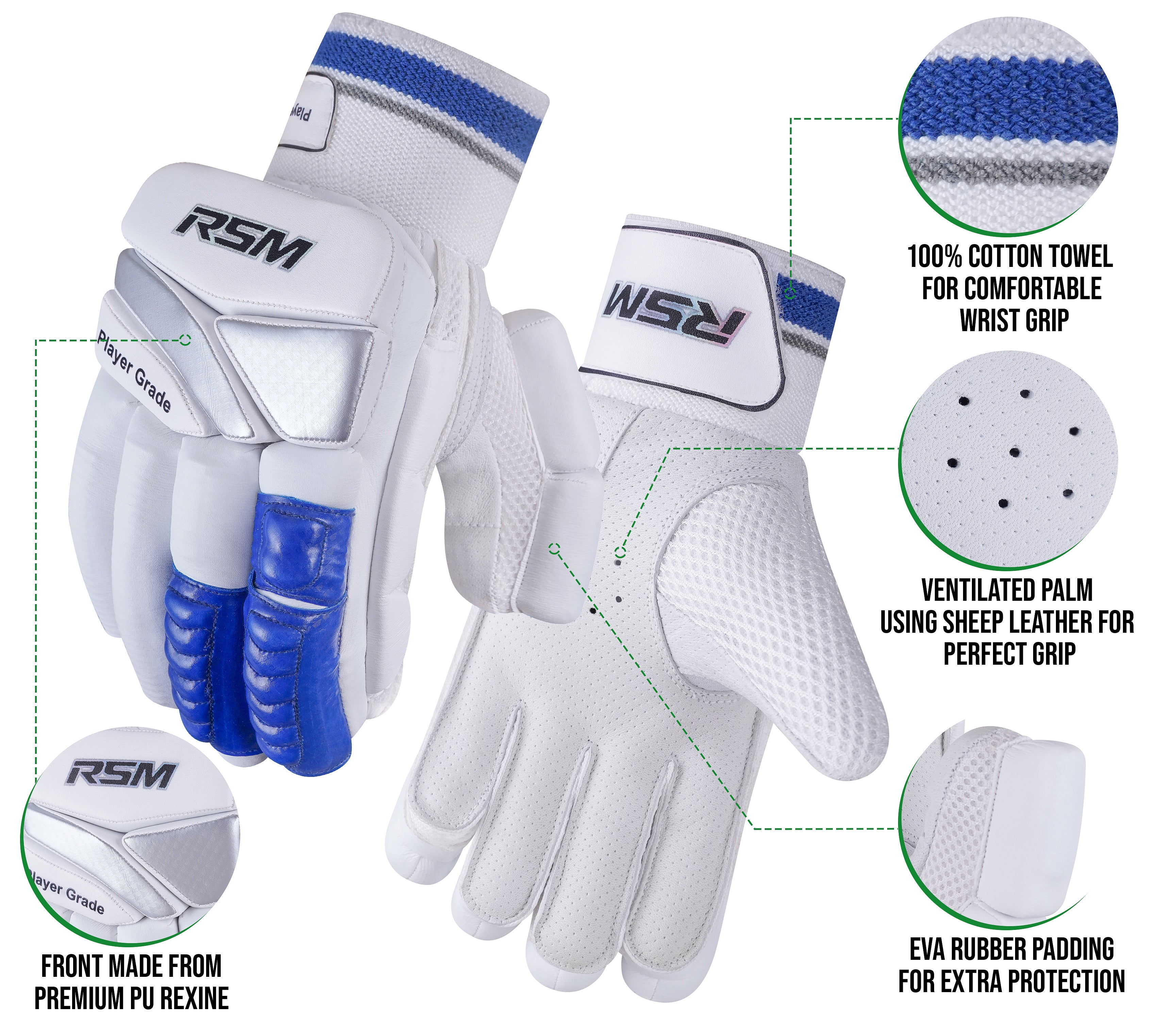 RSM Player Grade Cricket Batting Gloves Men Size