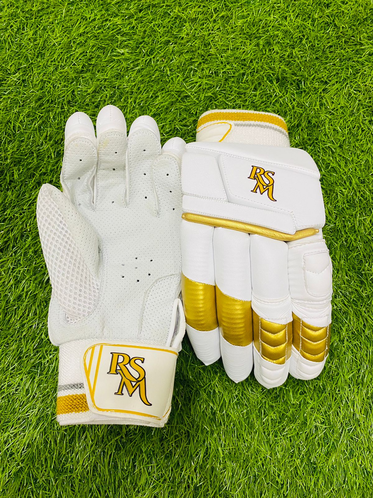 RSM Cricket Batting Gloves White & Gold Color Men Size