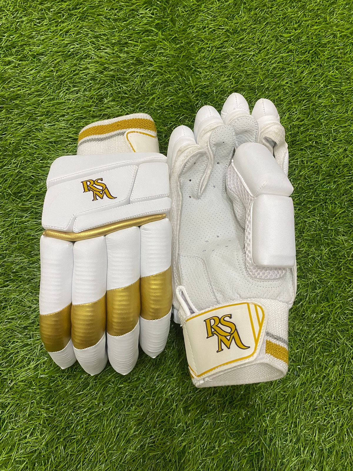 RSM Cricket Batting Gloves White & Gold Color Men Size