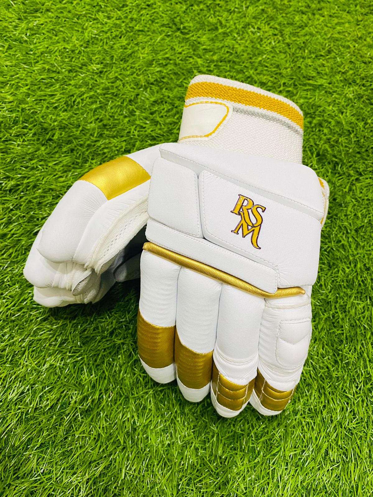 RSM Cricket Batting Gloves White & Gold Color Men Size