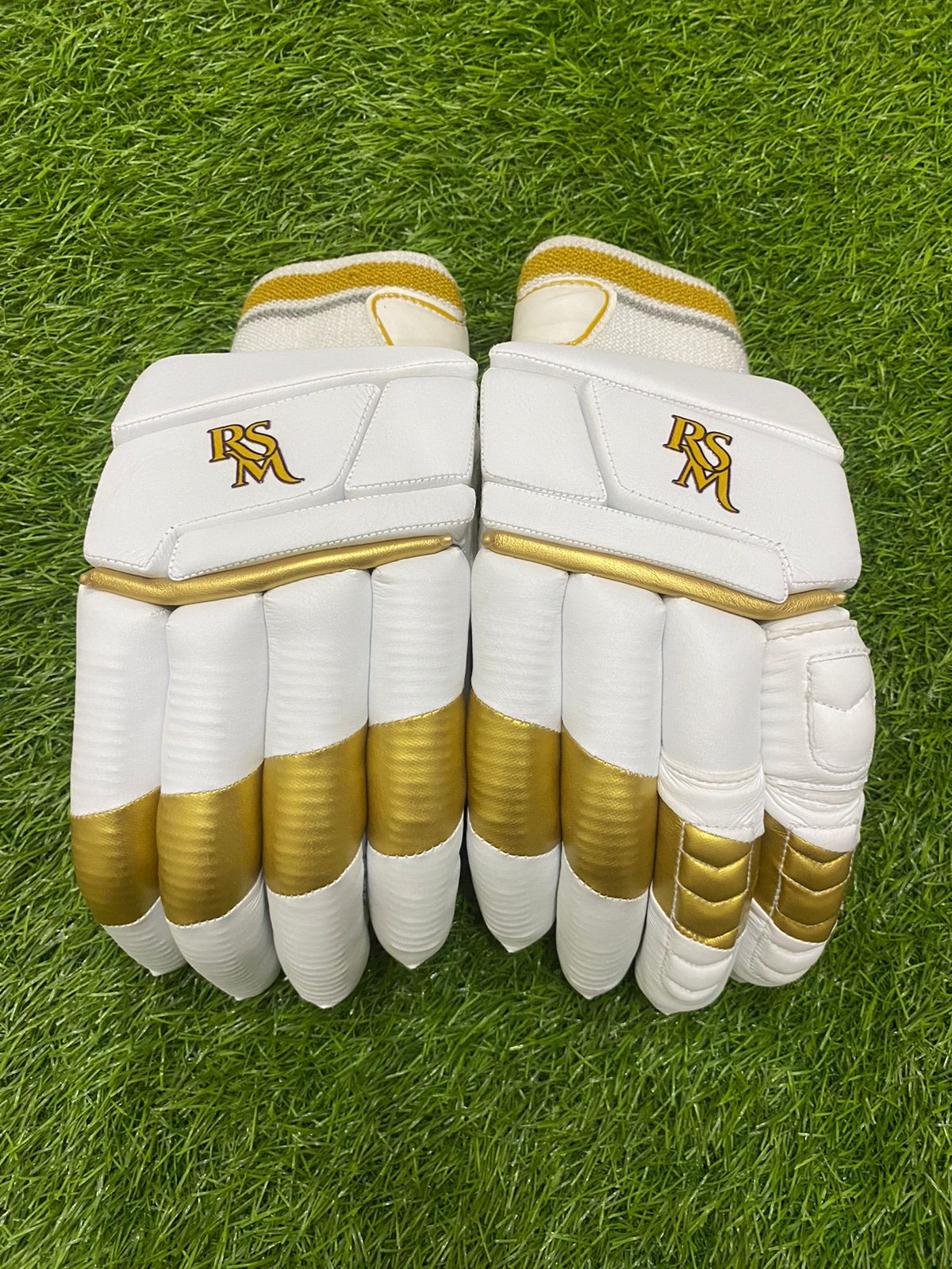 RSM Cricket Batting Gloves White & Gold Color Men Size