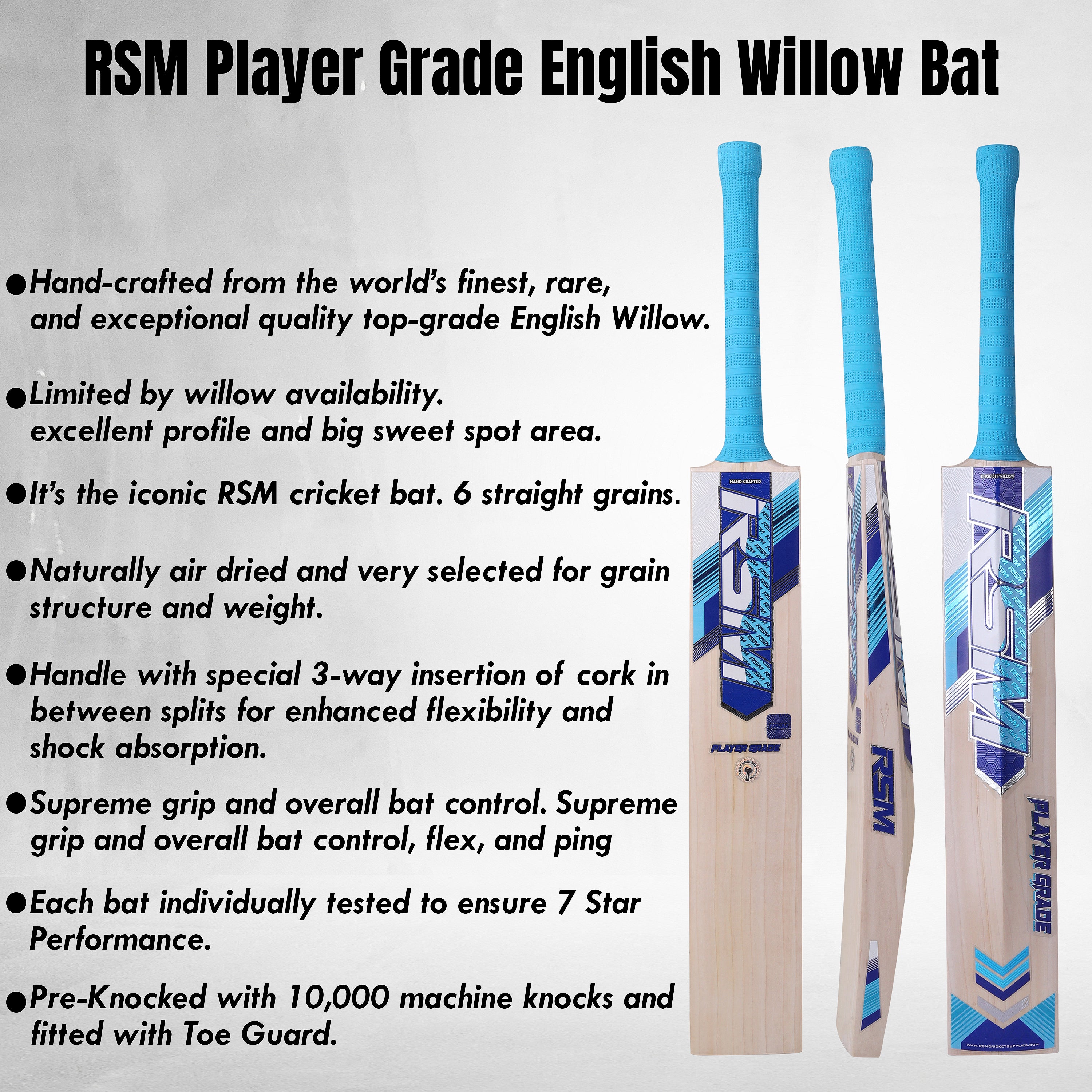 RSM PLAYER GRADE  ENGLISH WILLOW SHORT HANDEL BAT