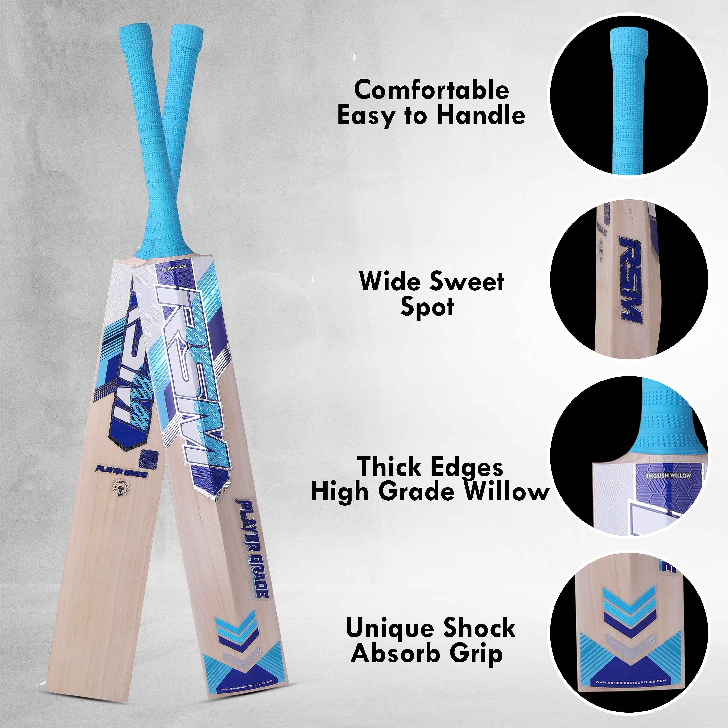 RSM PLAYER GRADE  ENGLISH WILLOW SHORT HANDEL BAT