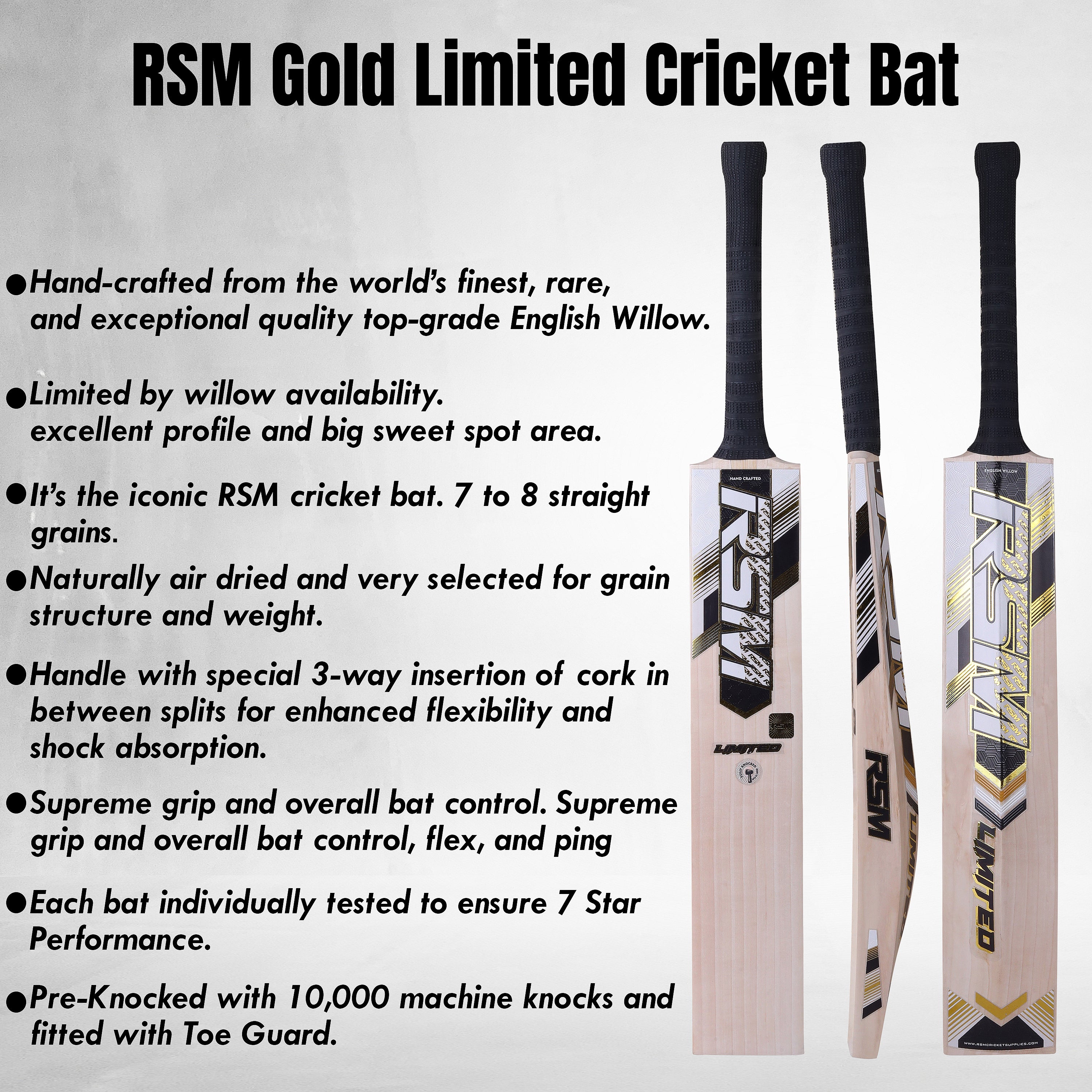 RSM GOLD LIMITED ENGLISH WILLOW SHORT HANDEL BAT