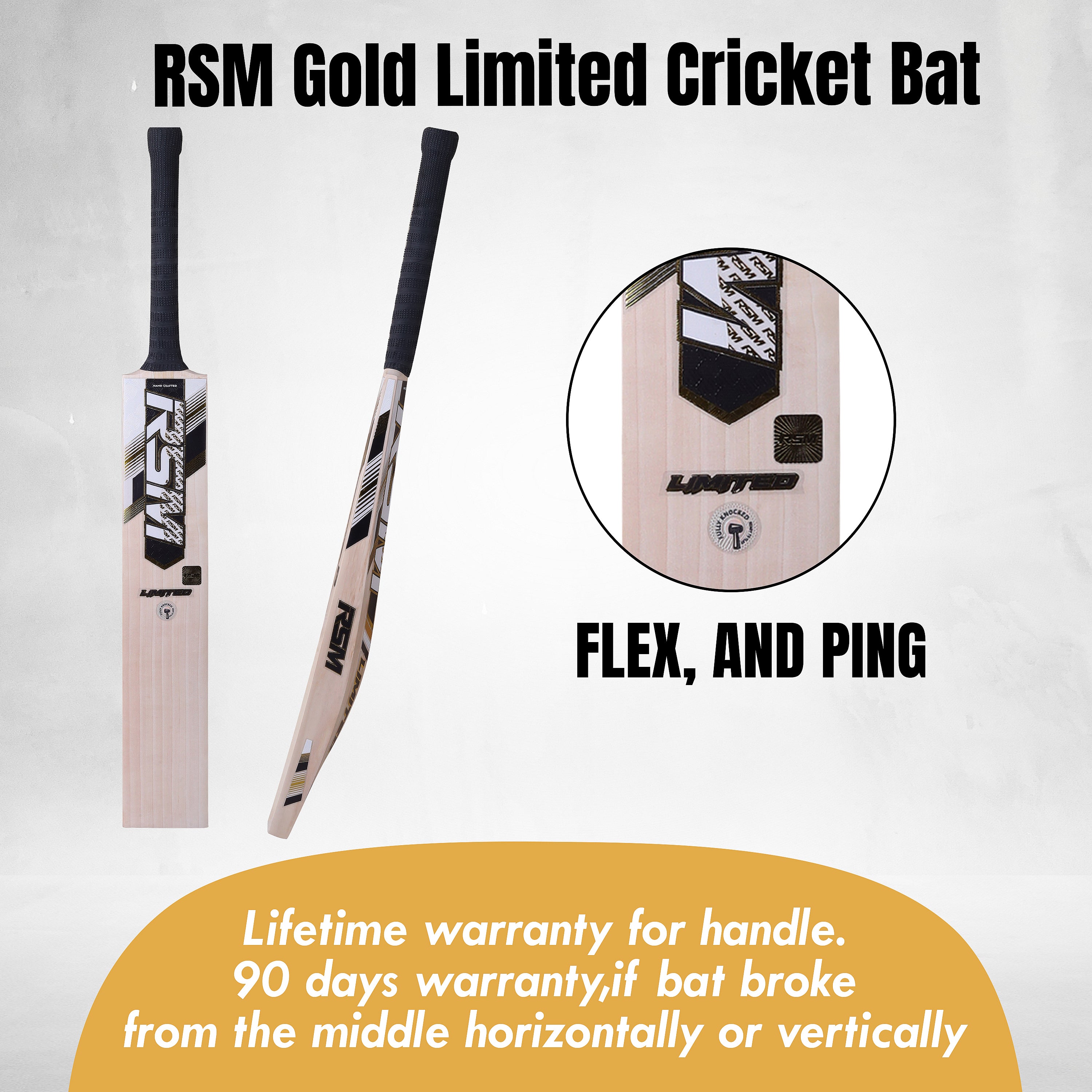 RSM GOLD LIMITED ENGLISH WILLOW SHORT HANDEL BAT