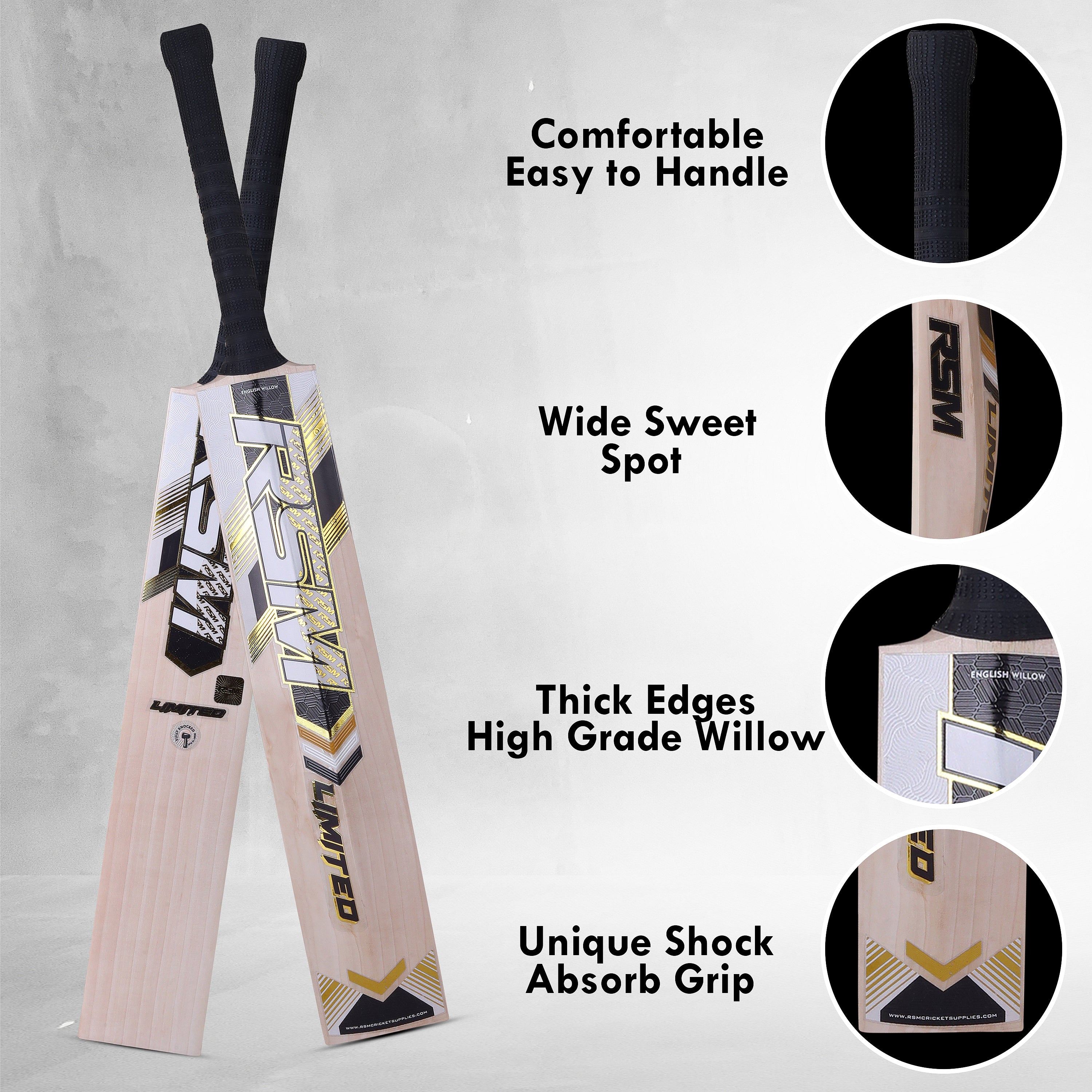 RSM GOLD LIMITED ENGLISH WILLOW SHORT HANDEL BAT